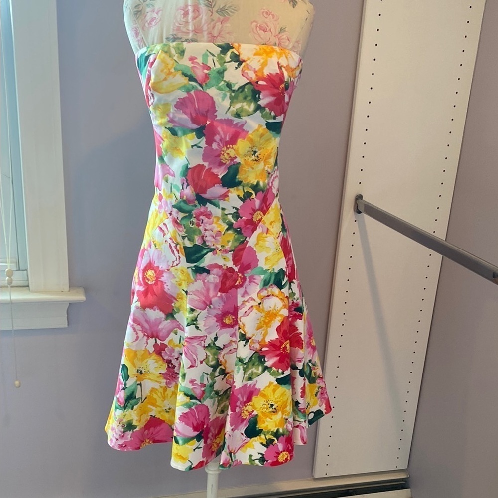 Ralph Lauren Pink Yellow Trumpet Midi Dress - Picture 2 of 11
